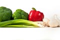 Broccoli, red bell pepper, green onions. Royalty Free Stock Photo