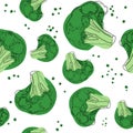 Broccoli seamless pattern on white background. Vector illustration.