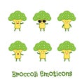 Broccoli smiles. Cute cartoon emoticons. Emoji icons