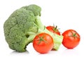 Broccoli and Three Tomato with drops Isolated Royalty Free Stock Photo