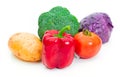 Broccoli tomato potato Red cabbage and Bell pepper On white background Royalty Free Stock Photo