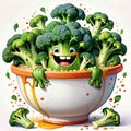 Broccoli vegetable bowl cheese sauce green smiling face