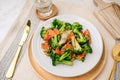 Broccoli and vegetable stir fry. healthy eating and vegan food concepts