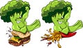 Broccoli vs burger and French fries, healthy food fast , competition.
