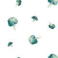 Broccoli watercolor hand drawn seamless pattern on white background Royalty Free Stock Photo