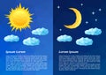 Brochure design with low poly Sun and Moon icons on blue background
