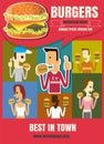 Brochure or poster Restaurant fast foods burger menu with people