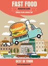 Brochure or poster Restaurant fast foods burger menu with people