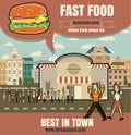 Brochure or poster Restaurant fast foods menu with people vector