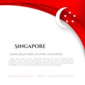 Brochure Singapore flag on a white background Curved pattern red lines with text Singapore Patriotic background for business card