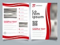 Brochure Template curve lines red color scheme with image background and simple text. Royalty Free Stock Photo