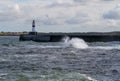 Brock Harbour Lighthouse on a stormy day, Fraserburgh, Aberdeenshire,Scotland,UK.