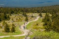 Tourists hiking towards the top of Brocken mountain