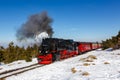 Brockenbahn Steam train locomotive railway on Brocken mountain in Germany