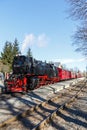 Brockenbahn Steam train locomotive railways portrait format at Drei Annen Hohne railway station in Germany