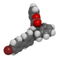 Brodifacoum rodenticide molecule. 3D rendering. Atoms are represented as spheres with conventional color coding: hydrogen white Royalty Free Stock Photo