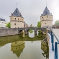 Broel Towers and bridge over the river Lys in Kortrijk - Belgium