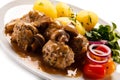 Broiled meatballs, boiled potatoes and vegetables Royalty Free Stock Photo
