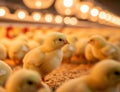 Poultry Nursery: Broiler Chicks in Deep Litter Brooder Room Royalty Free Stock Photo
