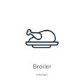 Broiler icon. Thin linear broiler outline icon isolated on white background from kitchen collection. Line vector broiler sign,