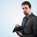 Broke business man showing wallet with no money Royalty Free Stock Photo