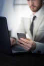 Broke depressed businessman checking bank account Royalty Free Stock Photo