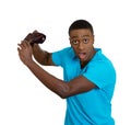 Broke young man showing empty wallet Royalty Free Stock Photo