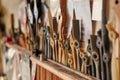 Broken airplane propellers after a failed landing in a workshop, the construction of the airplane Royalty Free Stock Photo