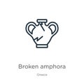 Broken amphora icon. Thin linear broken amphora outline icon isolated on white background from greece collection. Line vector