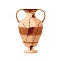 Broken ancient amphora with fractures and fissures. Antique old clay pot with clefts. Historic Greek vessel, crockery