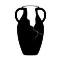 Broken ancient amphora icon with two handles. Antique clay vase jar, Old traditional vintage pot. Ceramic jug Royalty Free Stock Photo