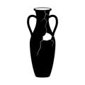 Broken ancient amphora icon with two handles. Antique clay vase jar, Old traditional vintage pot. Ceramic jug
