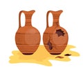 Broken ancient amphora icon with two handles. Old traditional vintage pot. Antique clay vase jar. Ceramic jug Royalty Free Stock Photo