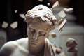 Broken ancient greek statue woman head falling in pieces. Broken marble female sculpture, cracking bust, concept of depression,