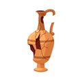 Broken ancient pitcher, Greek pottery. Clay jug, cracked earthenware with fracture, breaches, holes, clefts, crevices