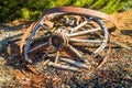 Broken antique wooden wagon wheel Royalty Free Stock Photo