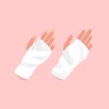 Broken arm, bone fracture, orthopedic plaster cast icon. Flat lay style. Vector illustration Royalty Free Stock Photo