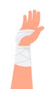 Broken arm vector. Hand tied with bandages, bandaged with plaster.