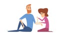 Broken arm. Woman applies bandage to man. Injury, emergency medical help vector illustration