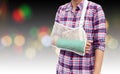 broken arm, woman arm bone broken from accident with green cast Royalty Free Stock Photo