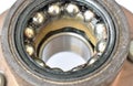 Broken back car wheel bearing for braking on white background