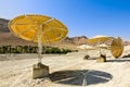 Broken beach umbrellas at the dead sea in Israel Royalty Free Stock Photo
