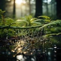 Broken Beauty: Even in their fragmented state, spider webs adorned with dewdrops or rain showcase nature\'s fragile beauty Royalty Free Stock Photo