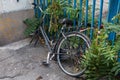 Broken bike attached to the fence