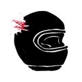 Broken biker helmet doodle icon. Motorcycle accident concept. Grunge hand-drawn illustration of helmet with red blood. Fatal Royalty Free Stock Photo