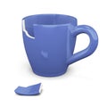 Broken blue cup on white background. 3d rendering