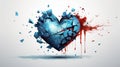 Broken blue heart in pieces. Breakup concept separation and divorce. Blue Royalty Free Stock Photo