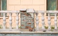 Broken brick low balcony balustrade post