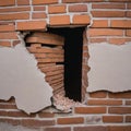 Broken brick wall in a building under construction Royalty Free Stock Photo