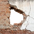 Broken Brick Wall with Hole Isolated on White Background Royalty Free Stock Photo